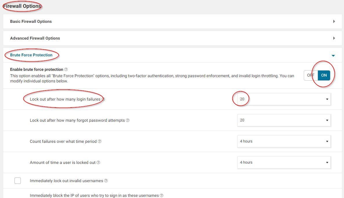 wordfence brute force options