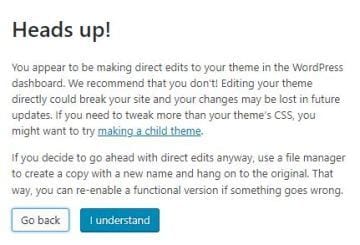 change wordpress footer text warning