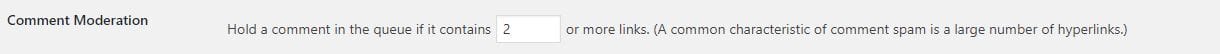settings to limit wordpress comment links